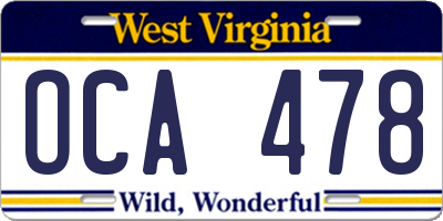 WV license plate OCA478