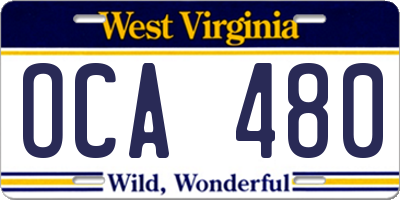 WV license plate OCA480