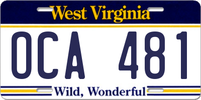 WV license plate OCA481