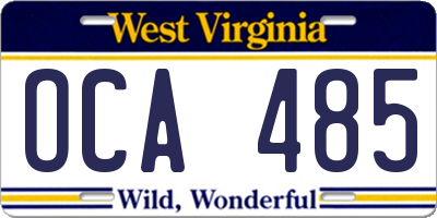 WV license plate OCA485