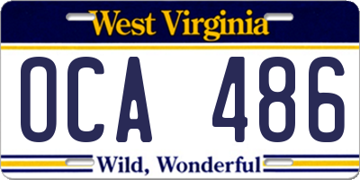 WV license plate OCA486