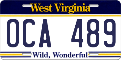 WV license plate OCA489