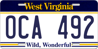 WV license plate OCA492