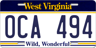 WV license plate OCA494
