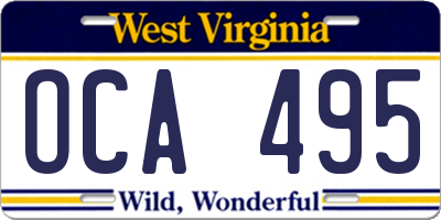 WV license plate OCA495