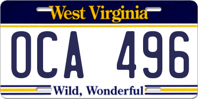 WV license plate OCA496