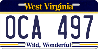 WV license plate OCA497