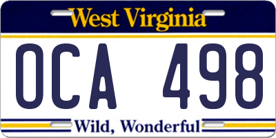 WV license plate OCA498