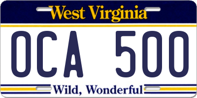 WV license plate OCA500