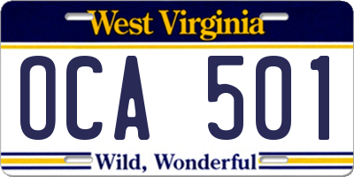 WV license plate OCA501