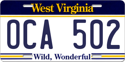 WV license plate OCA502
