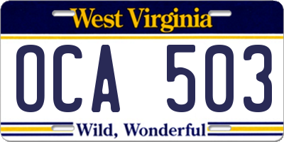WV license plate OCA503