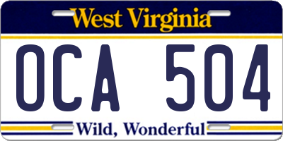 WV license plate OCA504
