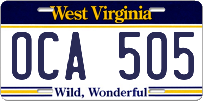 WV license plate OCA505