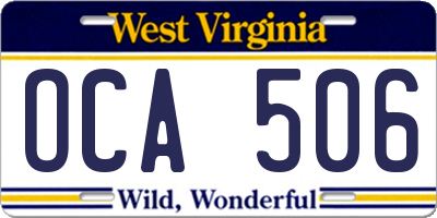 WV license plate OCA506