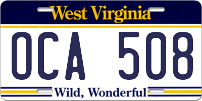 WV license plate OCA508
