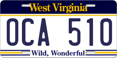 WV license plate OCA510