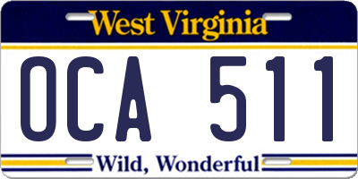 WV license plate OCA511
