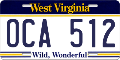 WV license plate OCA512