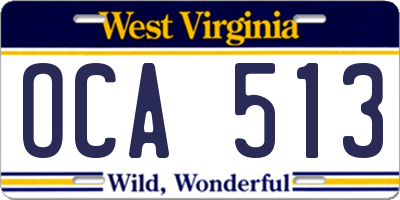 WV license plate OCA513