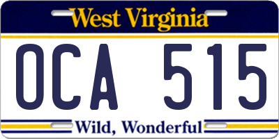WV license plate OCA515