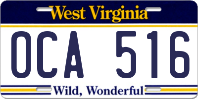 WV license plate OCA516