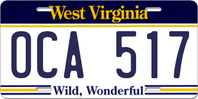 WV license plate OCA517