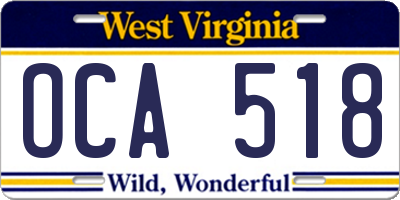 WV license plate OCA518