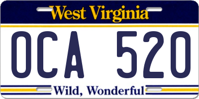 WV license plate OCA520