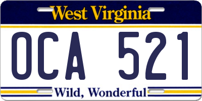 WV license plate OCA521