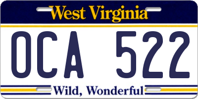 WV license plate OCA522