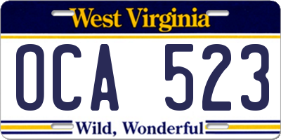WV license plate OCA523