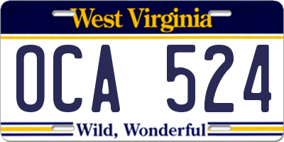 WV license plate OCA524