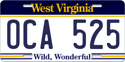 WV license plate OCA525