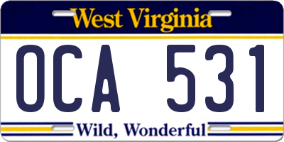 WV license plate OCA531
