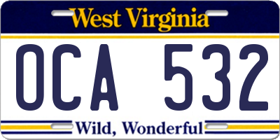 WV license plate OCA532