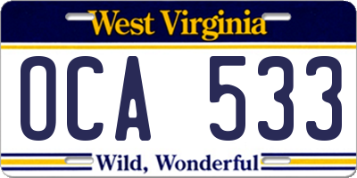WV license plate OCA533