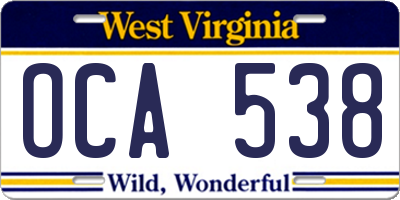 WV license plate OCA538