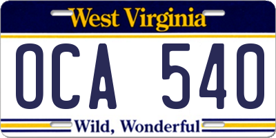 WV license plate OCA540