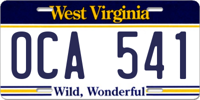 WV license plate OCA541
