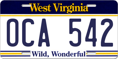 WV license plate OCA542
