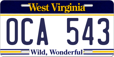 WV license plate OCA543