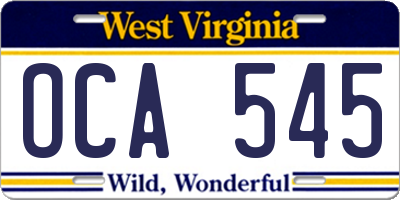 WV license plate OCA545