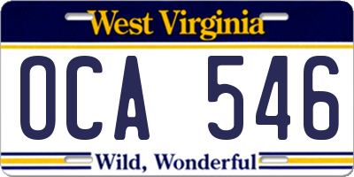 WV license plate OCA546
