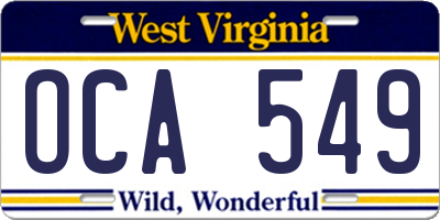 WV license plate OCA549