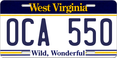 WV license plate OCA550