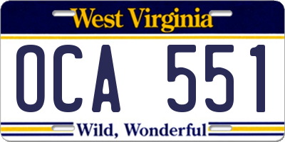 WV license plate OCA551