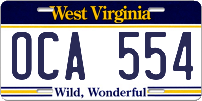 WV license plate OCA554