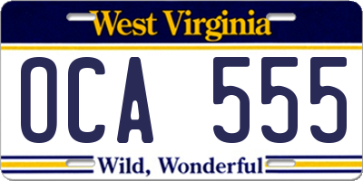 WV license plate OCA555