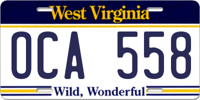 WV license plate OCA558